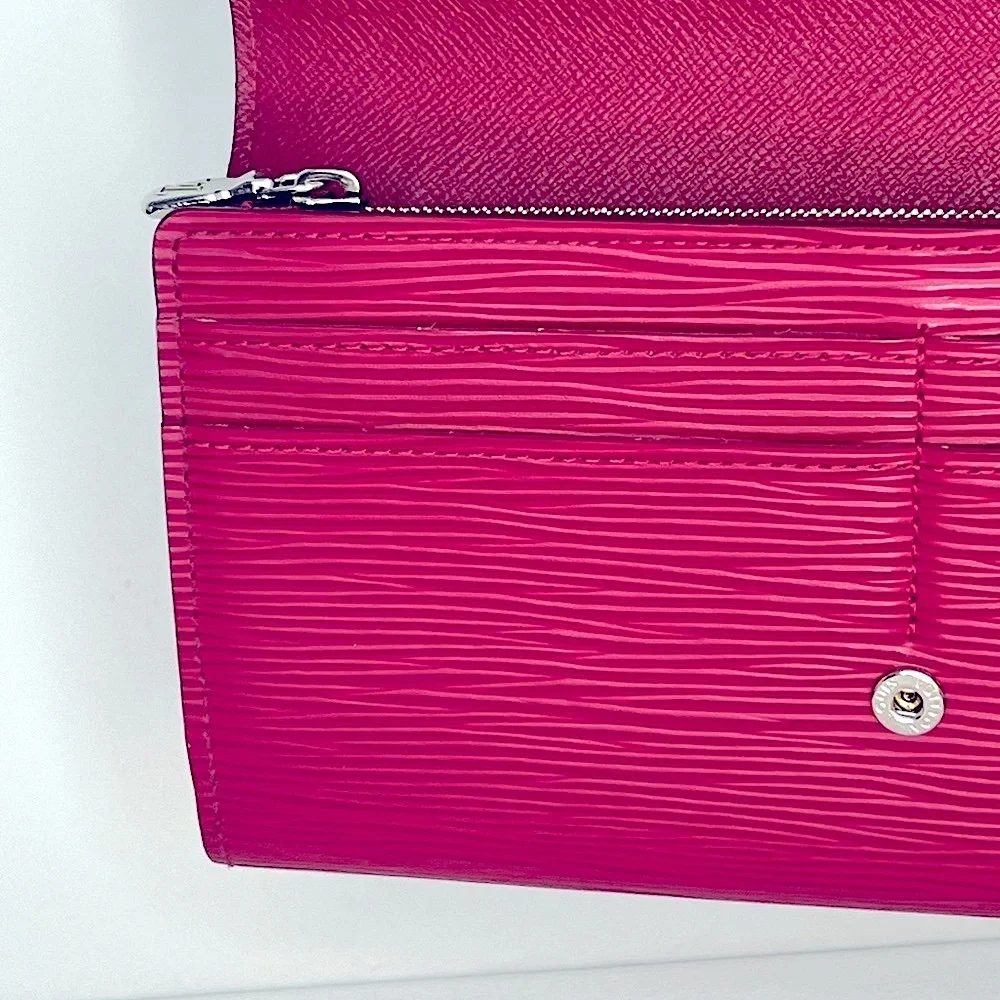 Louis Vuitton Epi Magenta Portefeuille Sarah Leather Snap Zip Wallet COA